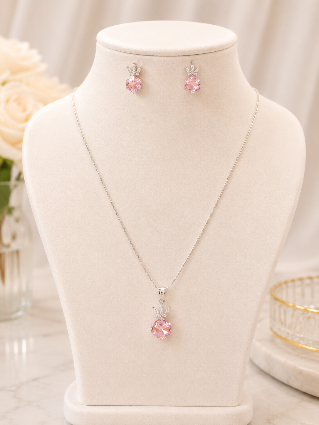 Pink Drop Necklace Set